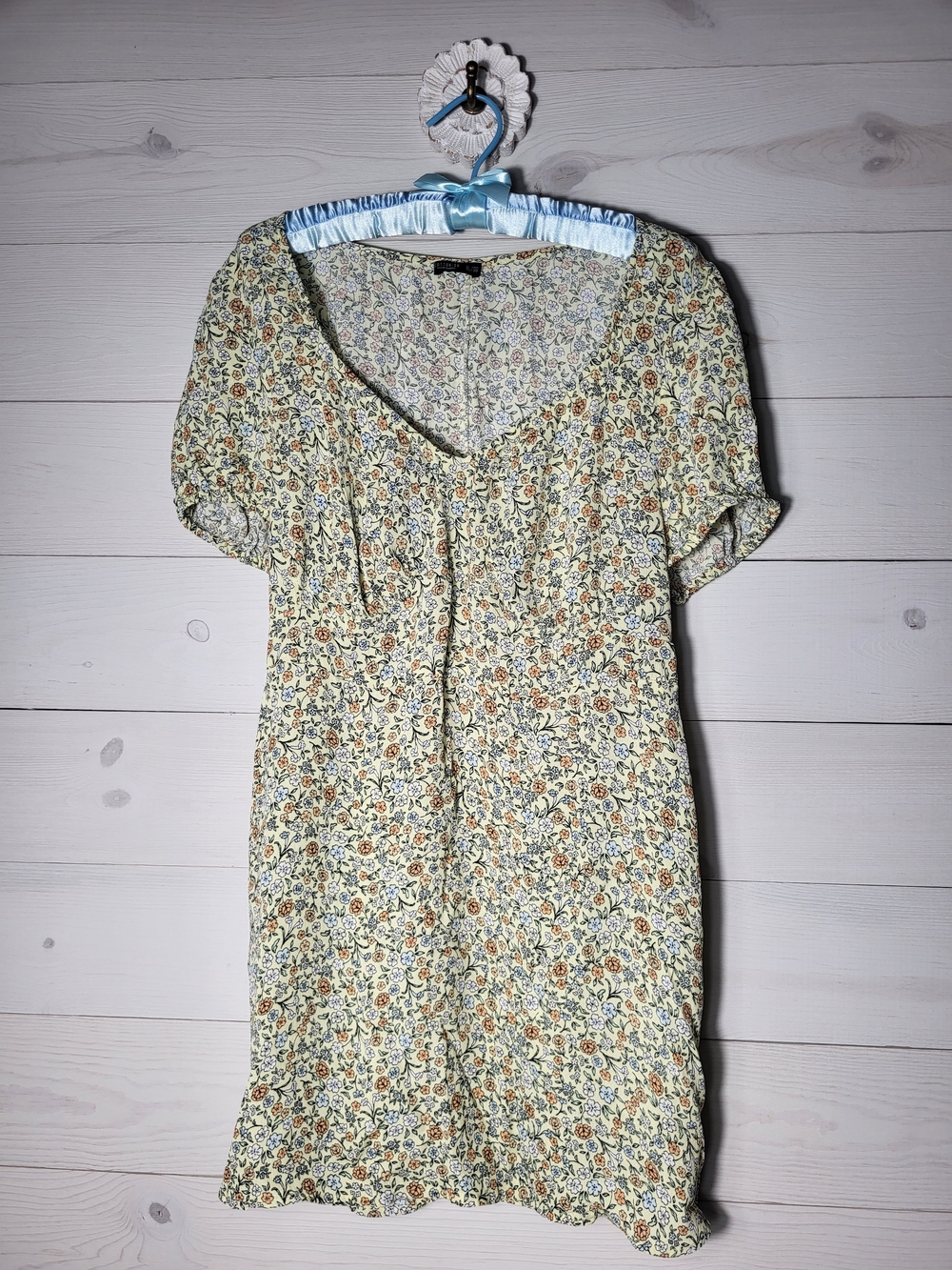 Cotton On Dress Yellow Ditsy Floral V-Neck Tunic Top BOHO Fall Whimsy.